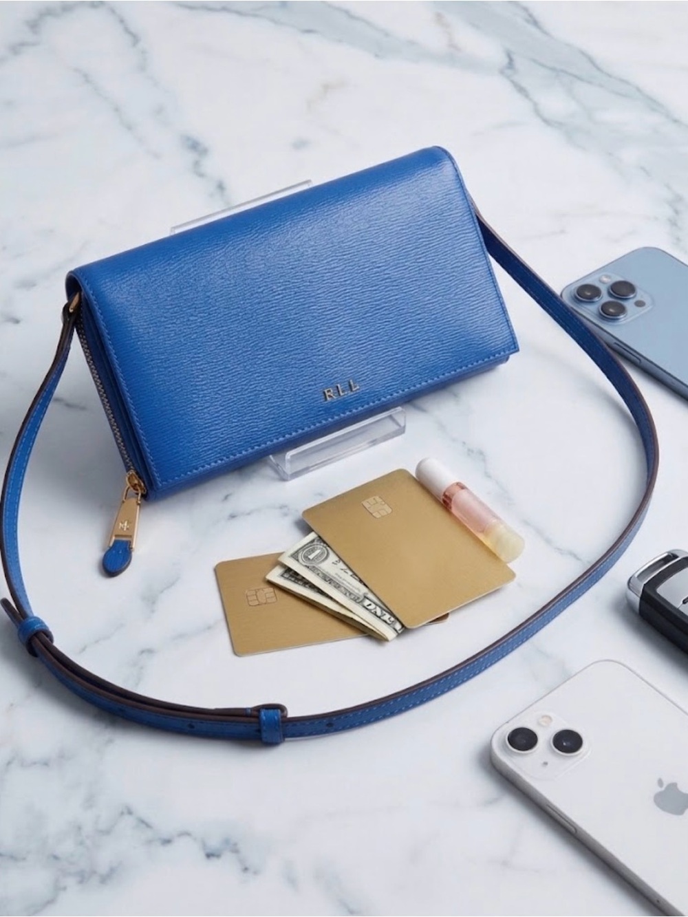 Ralph Lauren Royal Blue Leather Crossbody Wallet